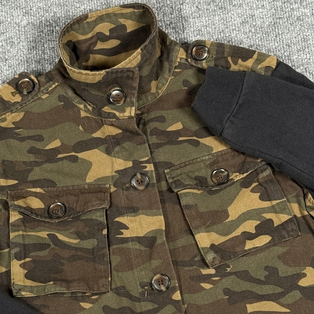 Gypsy Warrior Jacket Womens XS Utility Army Button Up Drawstring Pockets Camo